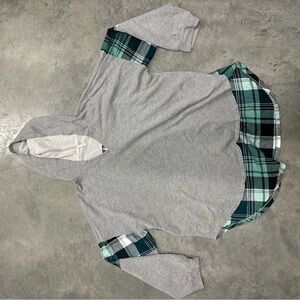 Gray and Green Plaid V-Neck Sweater